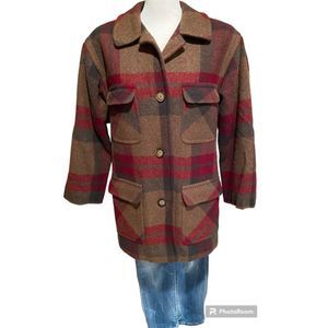 Vintage Eddie Bauer plaid wool blanket coat women's Medium